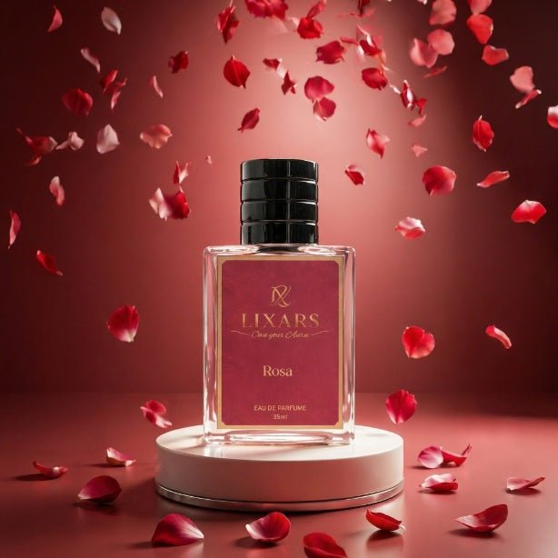 Rosa floral woody fragrance premium perfume bottle